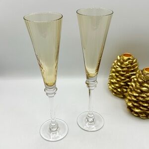 Moser Bohemian Cut Crystal Champagne Flutes. Amber- yellow